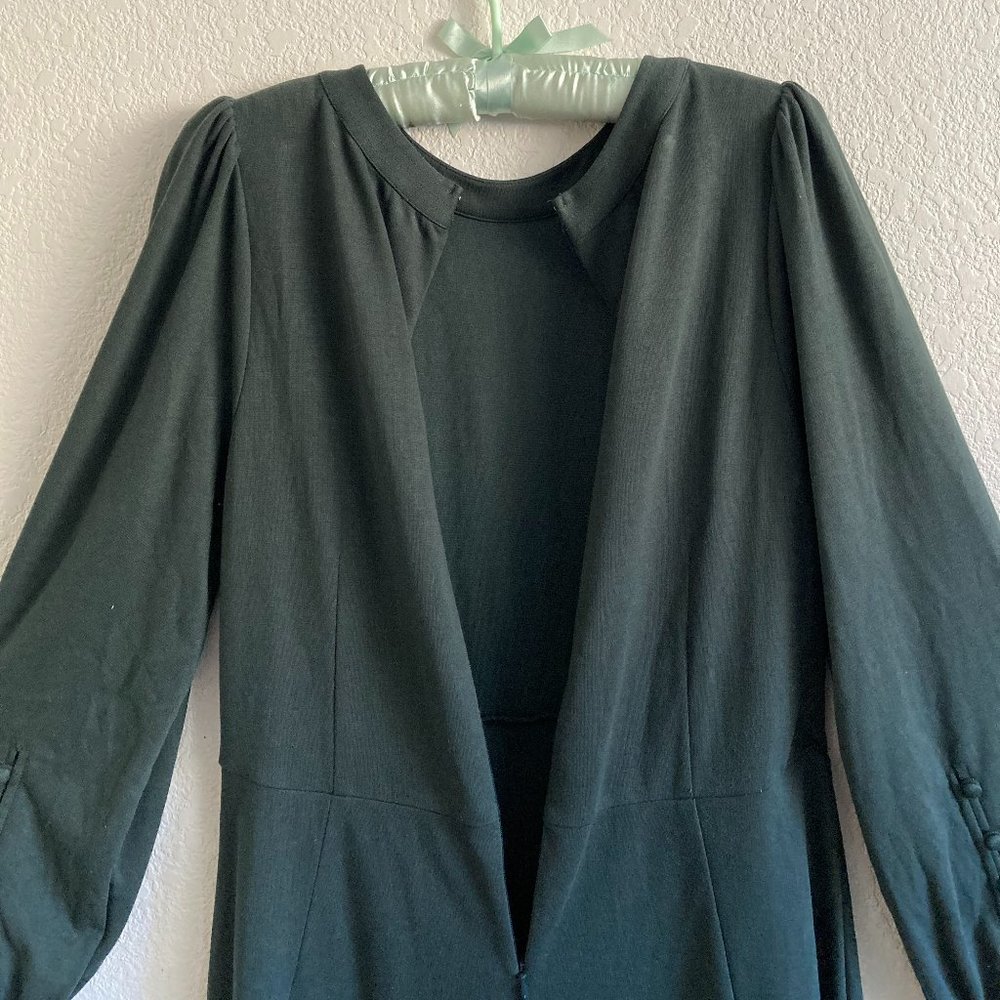 LOFT Long Botton Sleeve Dark Forest Green Dress - Picture 6 of 9